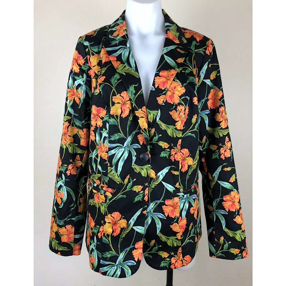 Lane Bryant Floral Blazer Pockets 1 Button Lined